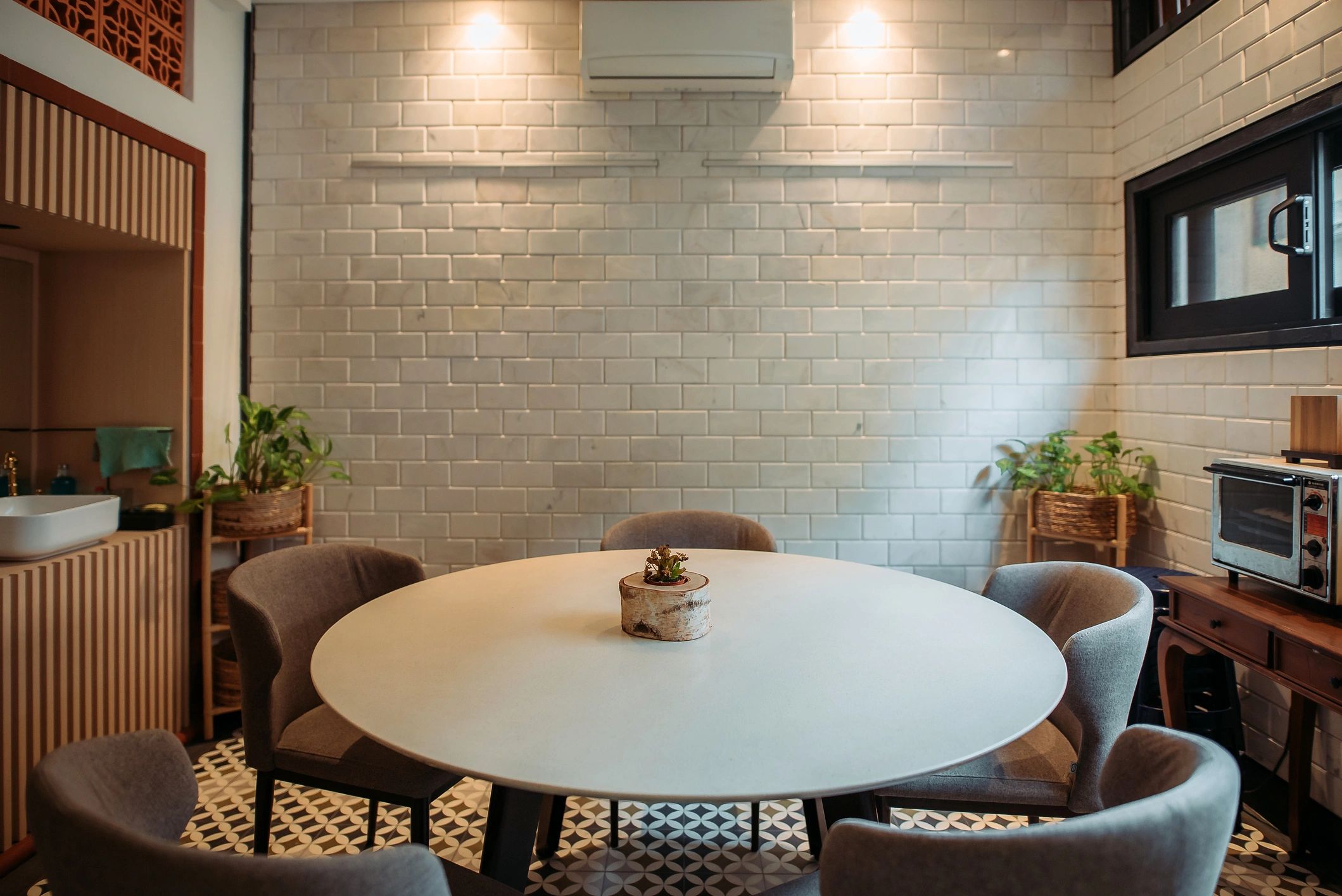 Upscale lounge seating with warm amber lighting